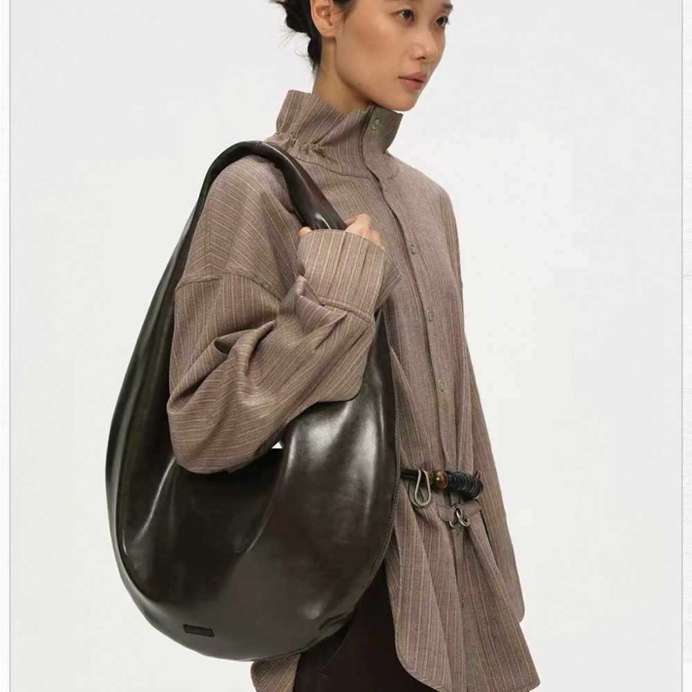 Oversized Dark Green Brown Hobo Shoulder Bag - Picture 2 of 4